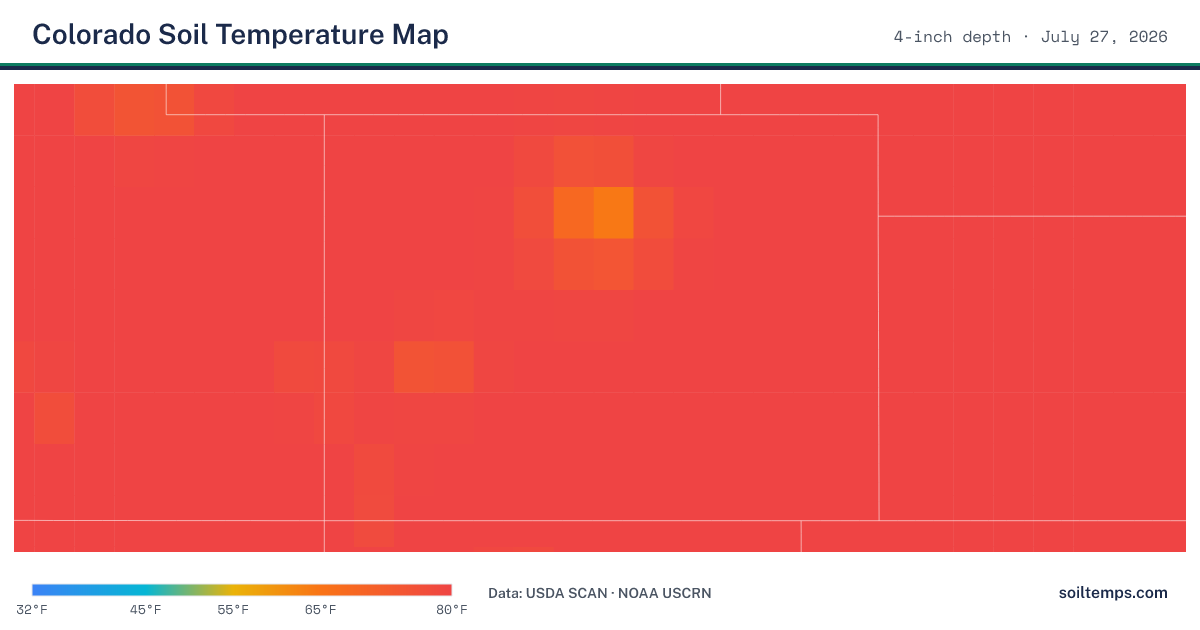 Map of current soil temperatures across Colorado at 4-inch depth, interpolated from USDA SCAN and NOAA USCRN stations