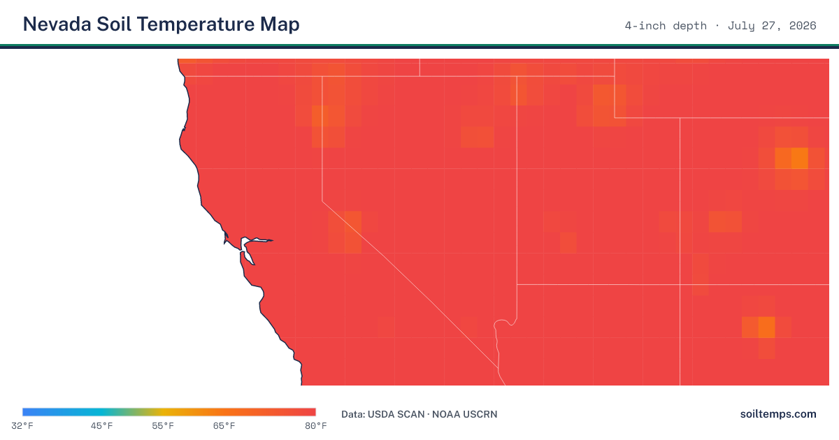 Map of current soil temperatures across Nevada at 4-inch depth, interpolated from USDA SCAN and NOAA USCRN stations
