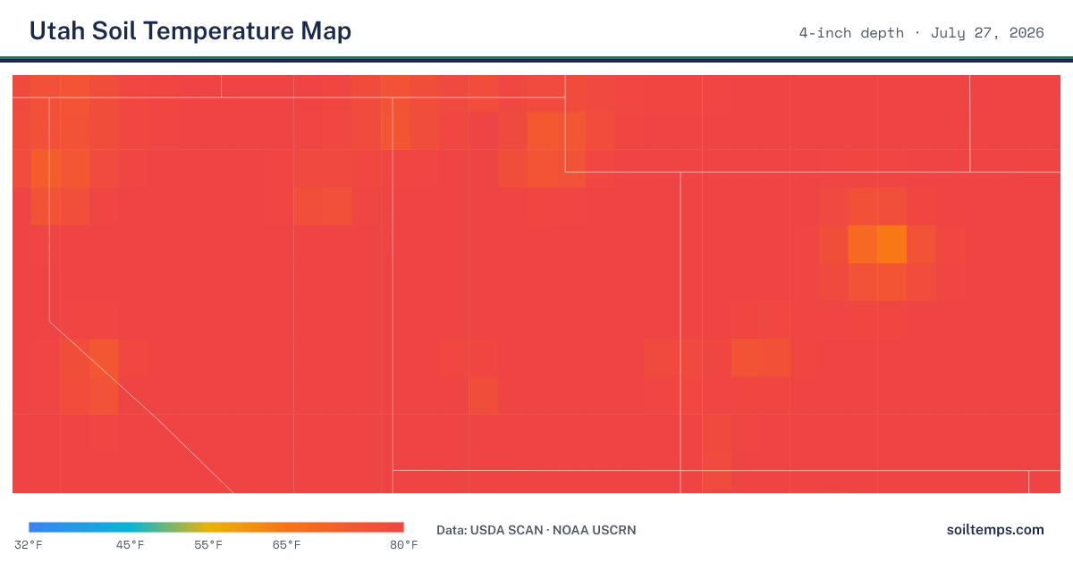 Map of current soil temperatures across Utah at 4-inch depth, interpolated from USDA SCAN and NOAA USCRN stations